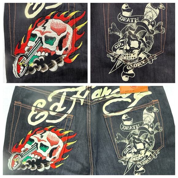 Ed Hardy by Christian Audigier Mens Jeans 40x34 Y2K Death or Glory Skull Indie - Picture 6 of 10
